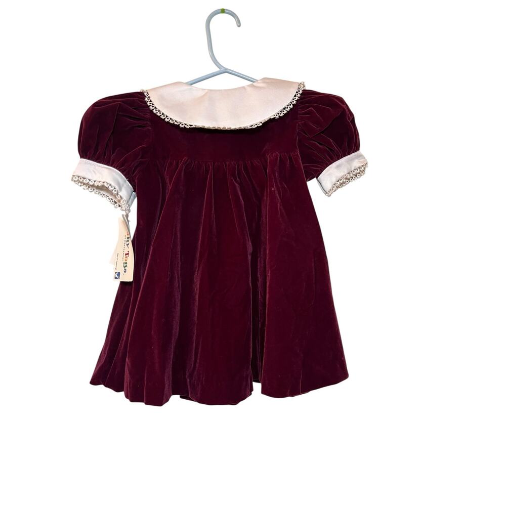 RARE NWT VTG 90s Baby Togs 24 mo. velvet peter pan embroidered collar dress - Picture 2 of 8